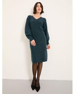 FatFace Fatface Petite Sparkle Knit Midi Dress - Blue