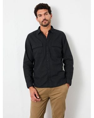 FatFace Fatface Bugle Long Sleeve Garment Dye Utility Shirt - Blue