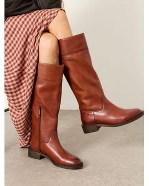 FatFace Leather Knee High Riding Boot - Orange