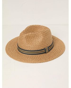 FatFace Stripes Detail Fedora Straw Hat - Natural