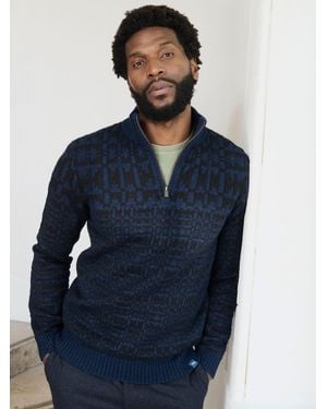 FatFace Blanket Half Neck Knitted Jumper - Blue