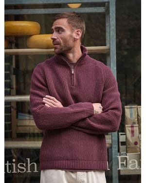 FatFace Ember Quarter Zip Knitted Jumper - Purple