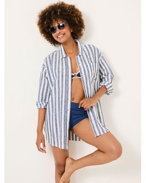 FatFace Fatface Beachwear Stripe Longline Shirt - Blue