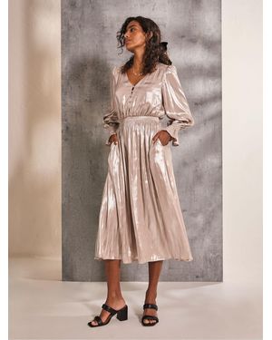 FatFace Fatface Rina Metallic Midi Dress - Natural