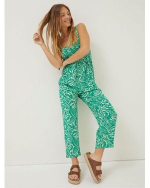 FatFace Natalie Tropical Leaf Jumpsuit - Green