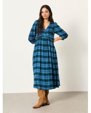 FatFace Fatface Connie Petite Check Midi Dress - Blue