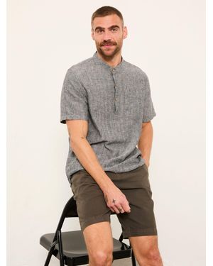 FatFace Bugle Short Sleeve Grandad Popover Shirt - Grey