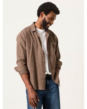 FatFace Fatface Long Sleeve Relaxed Fit Herringbone Stripe Brushed Shirt - Natural