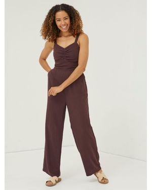 FatFace Linen Vic Jumpsuit - Brown