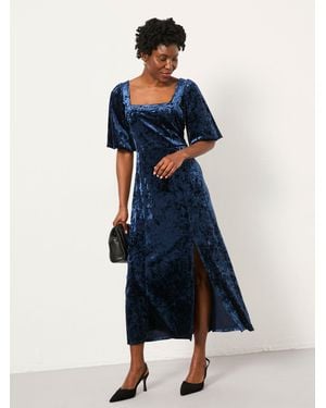 FatFace Fatface Isla Regular Velvet Midi Dress - Blue