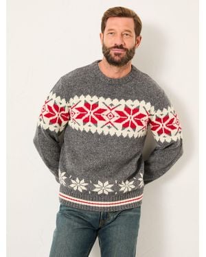 FatFace Shelter Snowflake Fairisle Crew Neck Knitted Jumper - Grey