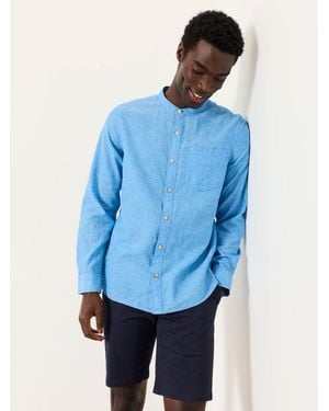 FatFace Fatface Bugle Long Sleeve Grandad Linen Cotton Shirt - Blue