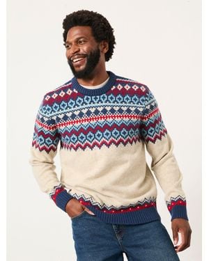 FatFace Hudson Knitted Fairisle Crew Jumper - Natural