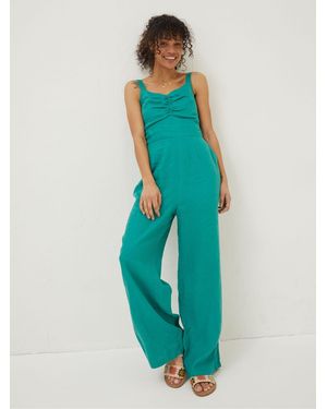 FatFace Linen Vic Jumpsuit - Blue