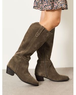 FatFace Sherbourne Suede Knee High Boots - Natural