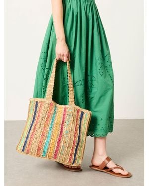 FatFace Stripe Straw Tote Bag - Green