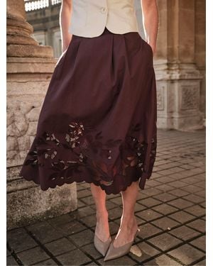 FatFace Fatface Fiona Cutwork Midi Skirt - Brown
