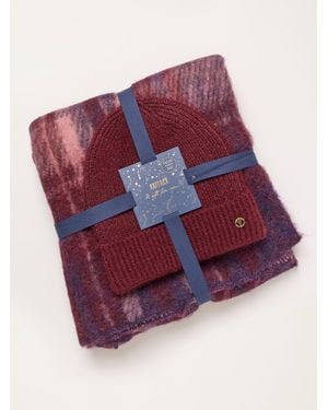FatFace Check Scarf And Beanie Set - Red