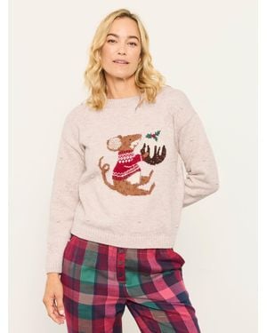 FatFace Shelter Mouse Pudding Jumper - White