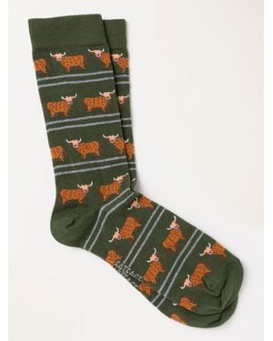 FatFace Highland Cow Socks - Green