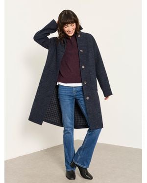 FatFace Moons Petite Long Wool Coat - Blue