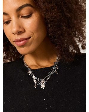 FatFace Layered Leaf Necklace - Black