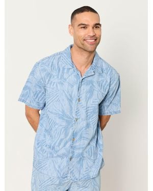 FatFace Fatface Short Sleeve Relaxed Fit Jungle Chambray Shirt - Blue