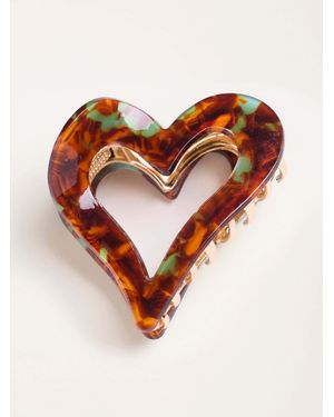 FatFace Metal Resin Heart Claw Clip - Brown