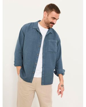 FatFace Salcombe Relaxed Fit Long Sleeve Garment Dye Shirt - Blue