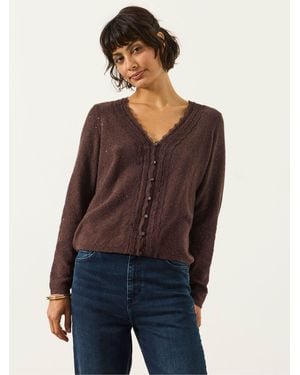 FatFace Skylar Knitted Sequin Sparkle Lace Cardigan - Blue