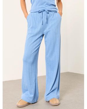 FatFace Lola Pointelle Wide Leg Trousers - Blue