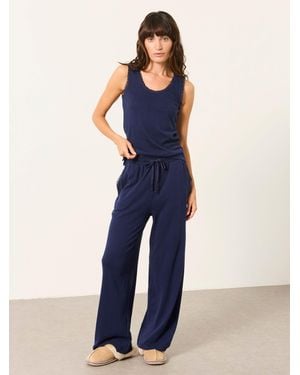 FatFace 2 Piece Pointelle Long Pyjama Set - Blue