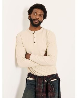 FatFace Henley Long Sleeve Textured T-Shirt - Natural