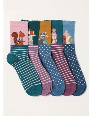 FatFace 5 Pack Woodland Socks - Blue