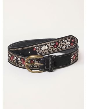 FatFace Fatface Floral Embroidered Suede Belt - Black