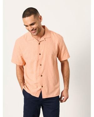 FatFace Short Sleeve Relaxed Fit Garment Dye Geo Textured Shirt - Blue