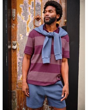FatFace Fatface Ashton Relaxed Fit Rugby Stripe Notch Polo - Purple