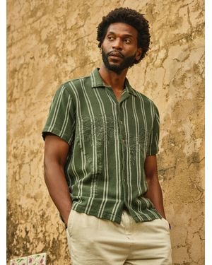 FatFace Fatface Short Sleeve Relaxed Fit Stripe Shirt With Palm Embroidery - Green
