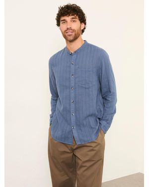 FatFace Fatface Bugle Long Sleeve Grandad Linen Cotton Shirt - Blue