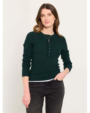 FatFace Mae Knitted Frill Front Henley - Green