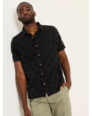 FatFace Fatface Short Sleeve Broderie Geometric Pattern Shirt - Black