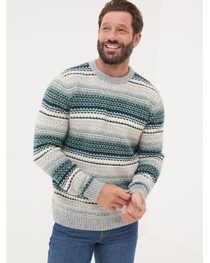 FatFace Calder Stripe Knitted Jumper - Grey