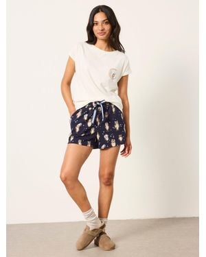 FatFace Owl Short And Tee Pyjama Set - Blue