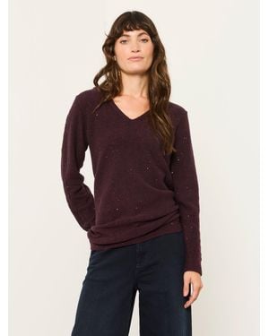 FatFace Skylar Knitted Sequin Sparkle Lace Tunic - Purple