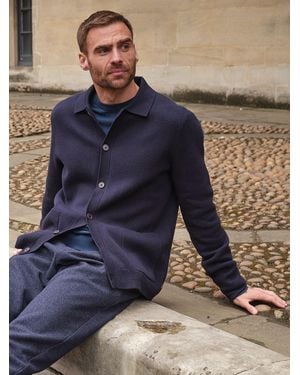 FatFace Fatface Kieran Knitted Collared Button Front Cardigan - Blue