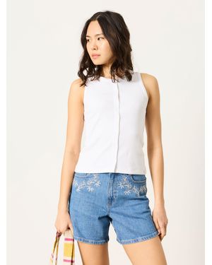 FatFace Rosa Button Ribbed Vest - White