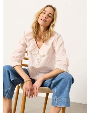 FatFace Carly Broderie Blouse - Blue