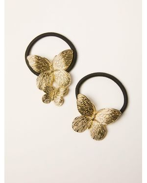 FatFace Fatface 2 Pack Metal Butterfly Hair Ties - Metallic