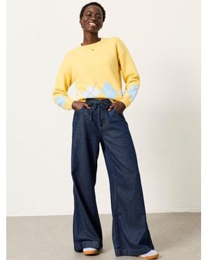 FatFace Rue Knitted Argyle Jumper - Blue