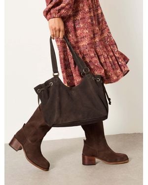 FatFace Ruched Suede Shoulder Bag - Brown